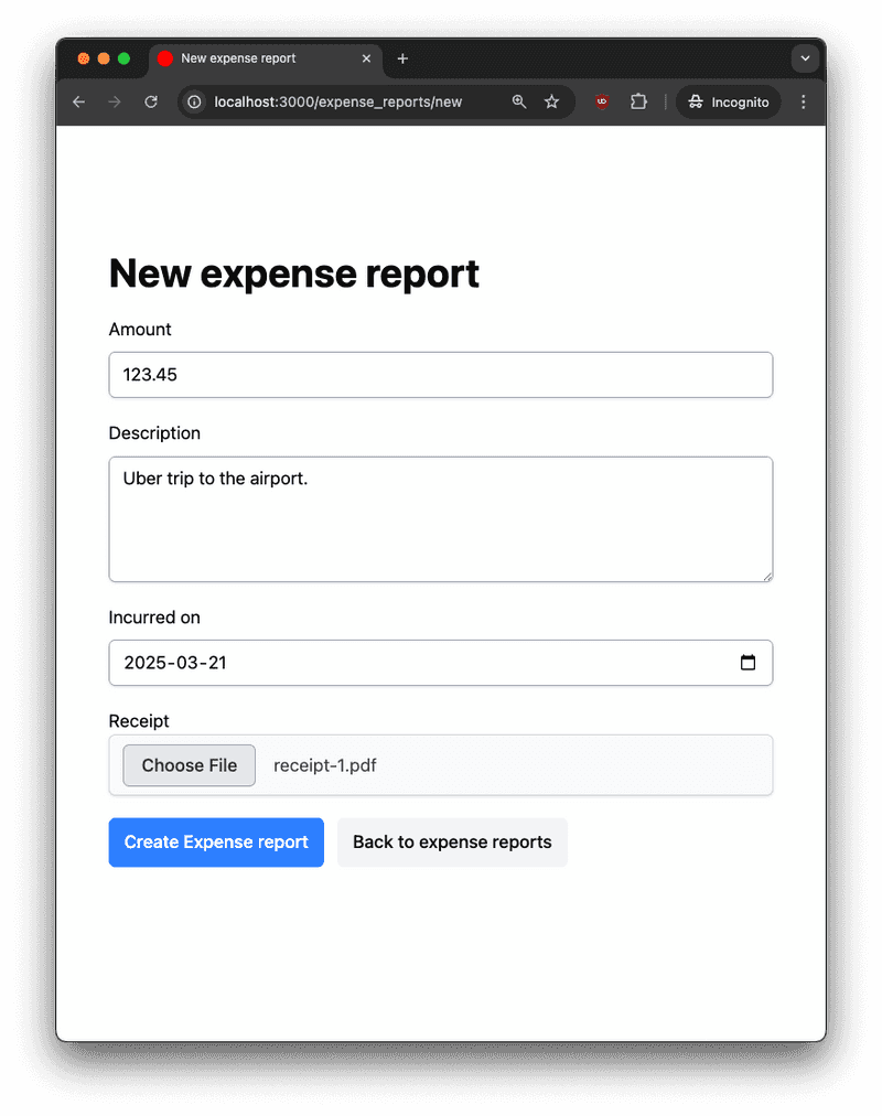 active storage new expense report filled