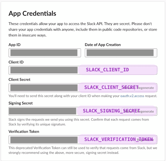 slack app credentials