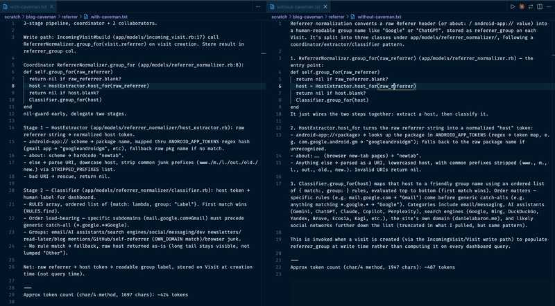 token savings caveman compare