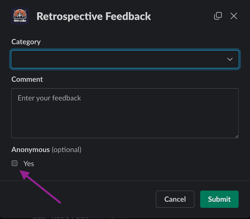 slack app feedback form callout anon