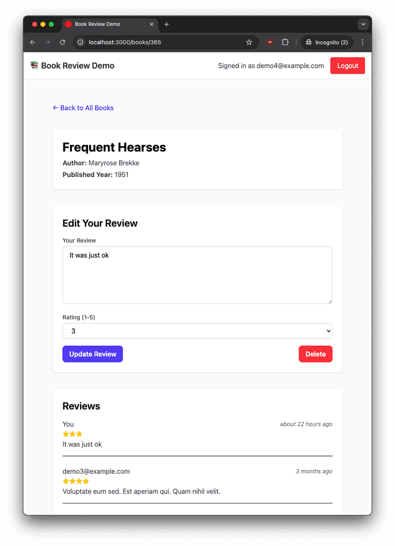 cucumber book review demo app edit review