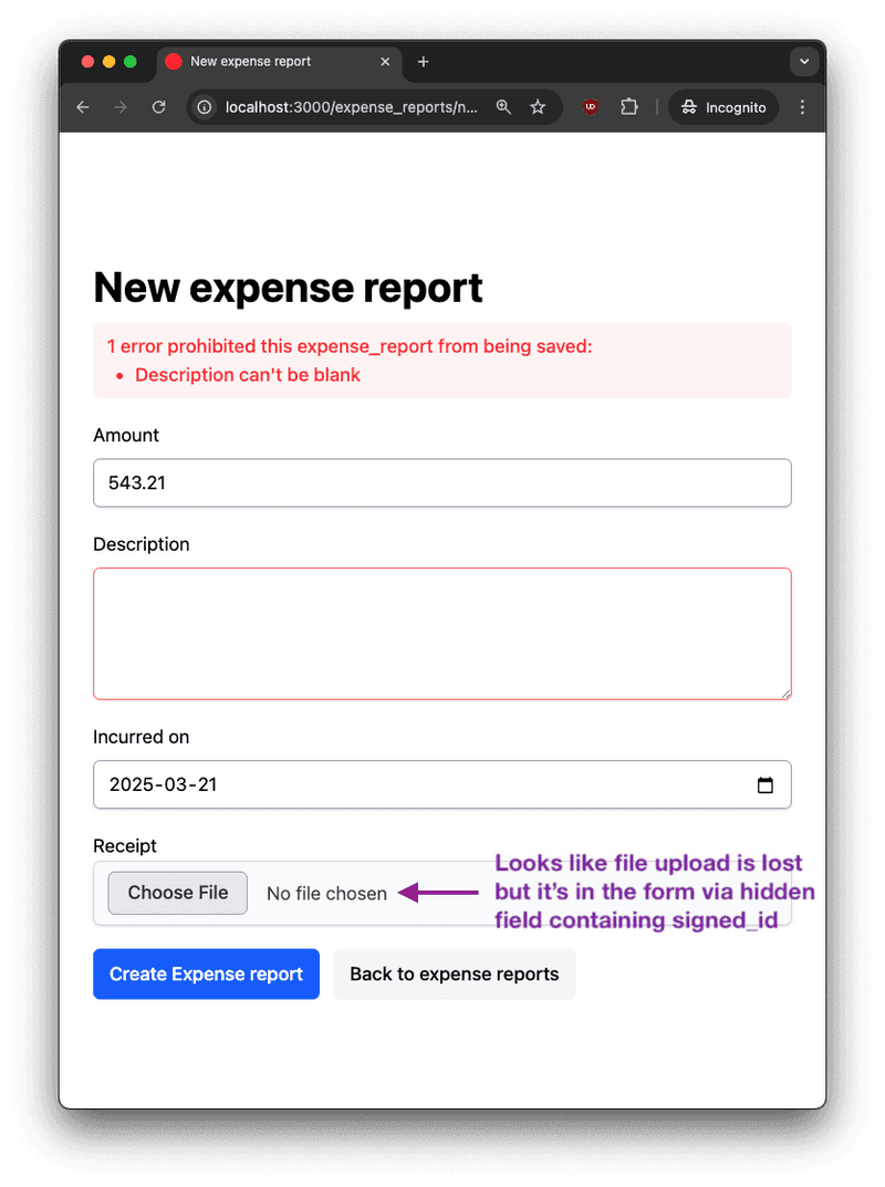 active storage new expense report upload hidden id
