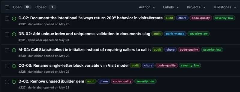 thoughtbot rails audit github issues