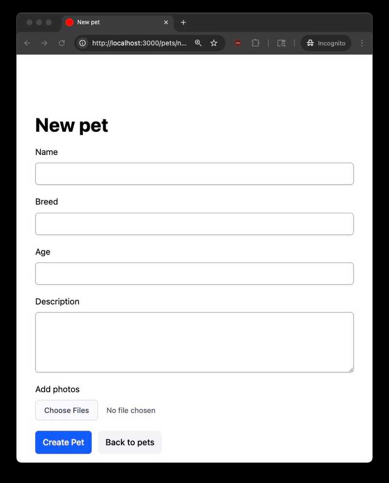 new pet form with file input