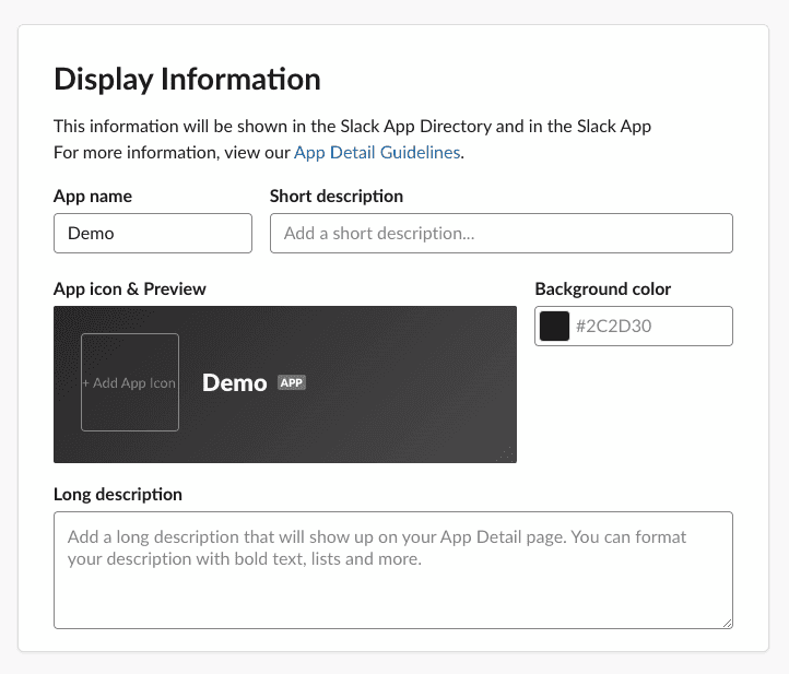 slack app display info