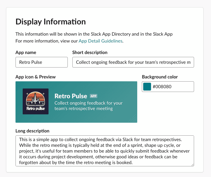 slack app display info filled