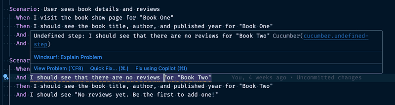 cucumber vscode extension no step definition warning