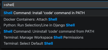vscode command palette shell integration