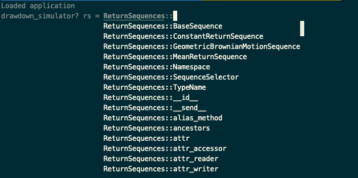 rails console for ruby irb autocomplete return-sequences namespace