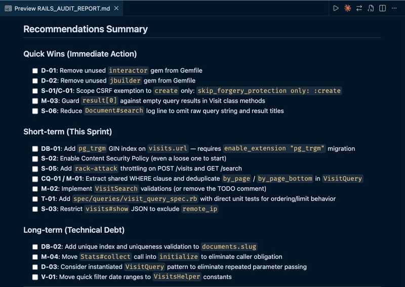 thoughtbot rails audit report recommendations