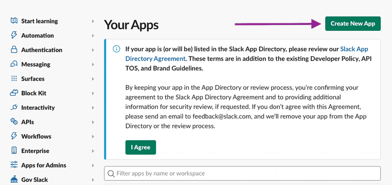 slack create new app