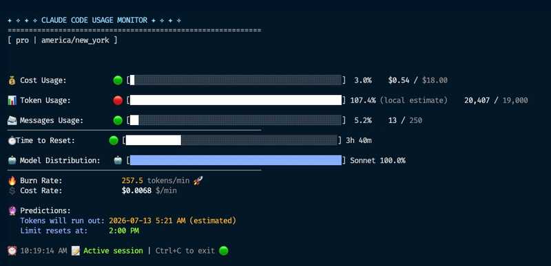 Claude Code Usage Monitor running in terminal
