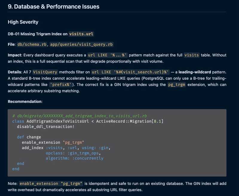 thoughtbot rails audit report database perf issue