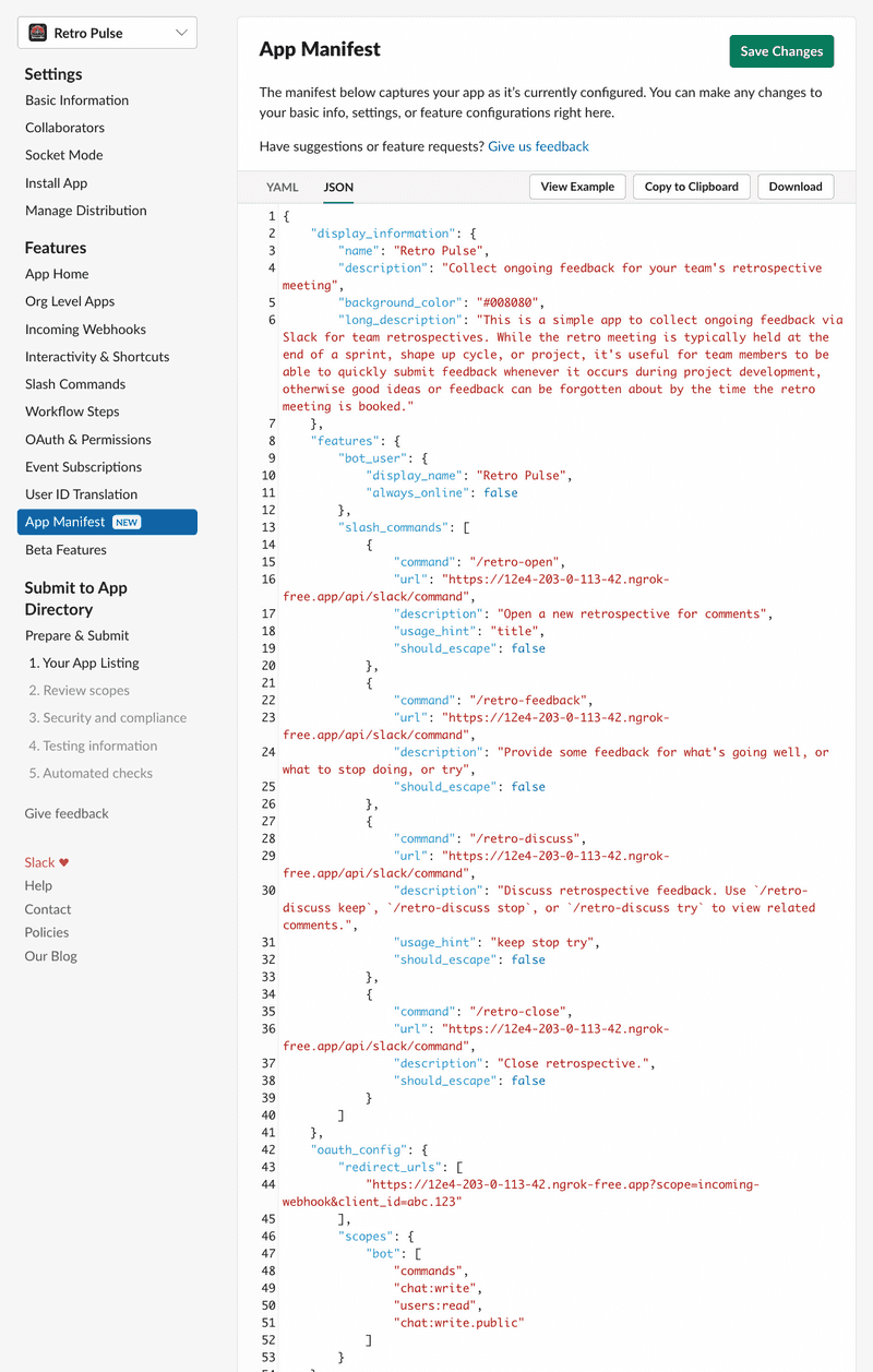 slack app manifest