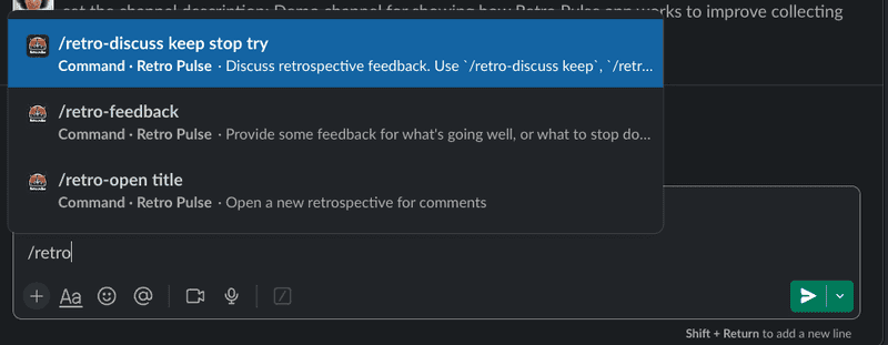 slack app demo retro discuss slash