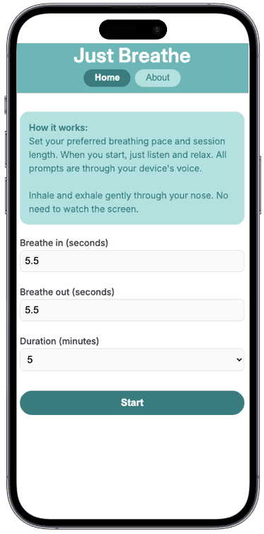 just breathe app landing