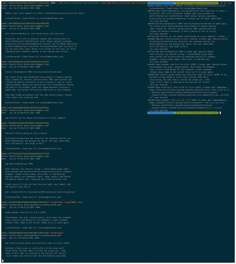 git log output before and after rtk compression