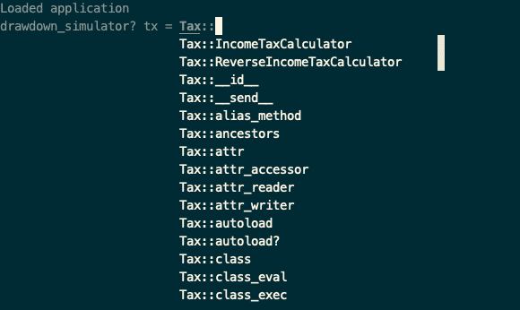 rails console for ruby irb autocomplete tax namespace