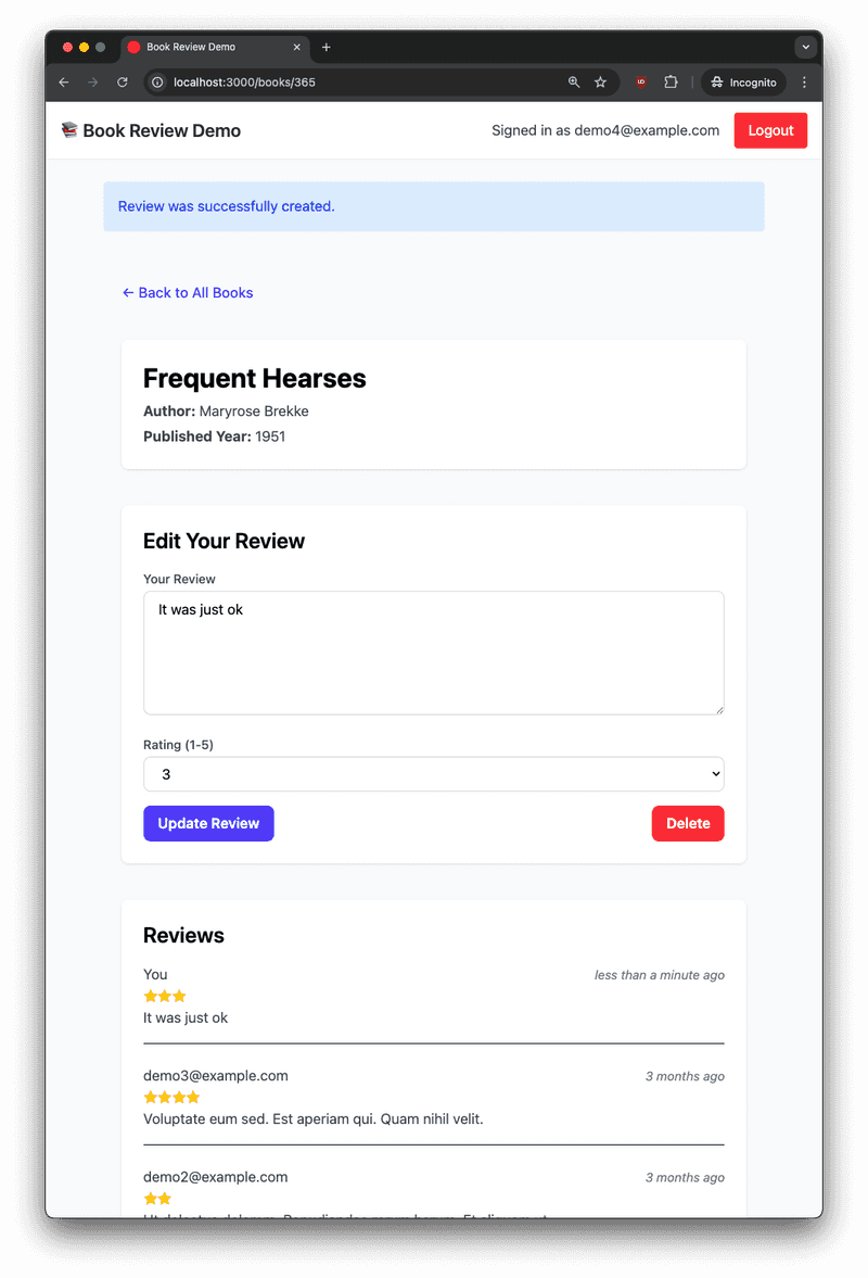 cucumber book review demo app review submit success