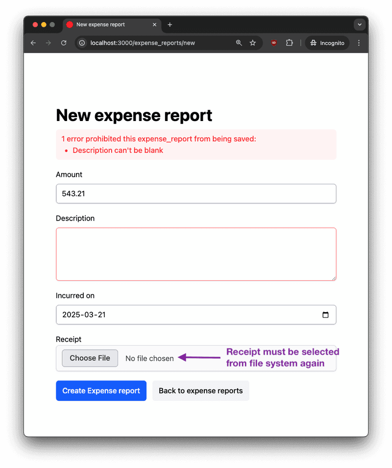 active storage new expense report upload lost